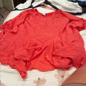 SassyBling Women's coral balloon sleeve baby doll lined shirt/dress-SM